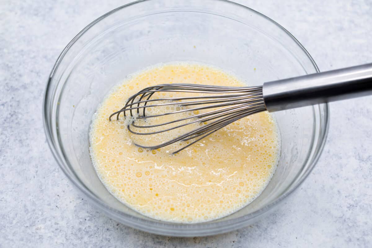 Second photo of the wet ingredients mixed in a bowl.