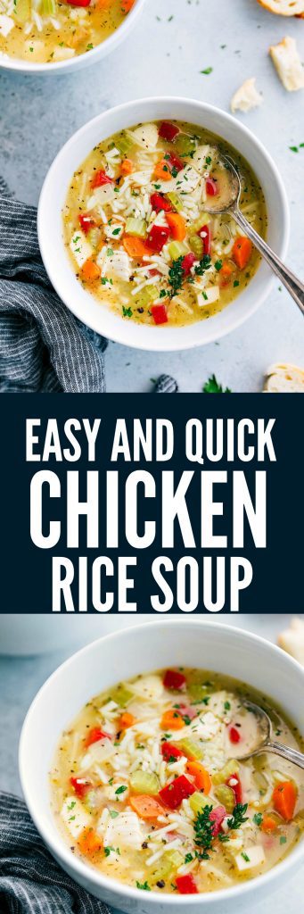 Easy and Quick Chicken Rice soup in a bowl.