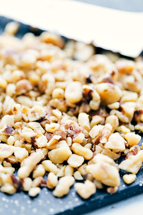 Walnuts cooking on a pan.