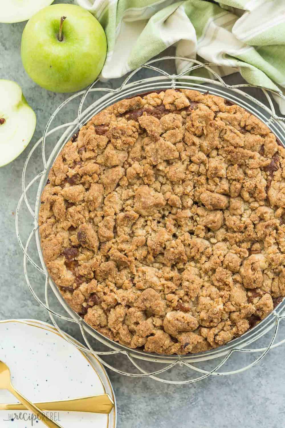 Areal view of a Crumb-Topped Apple Coffee Cake. 