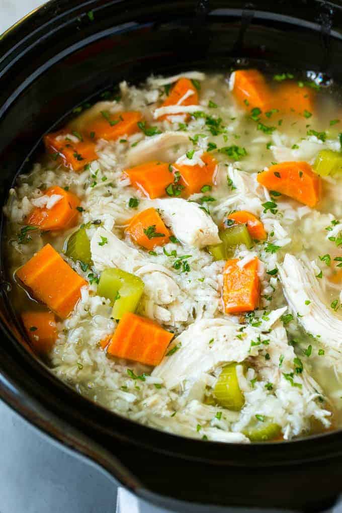 This slow cooker chicken and rice soup is an easy and comforting meal that's perfect for cold nights!