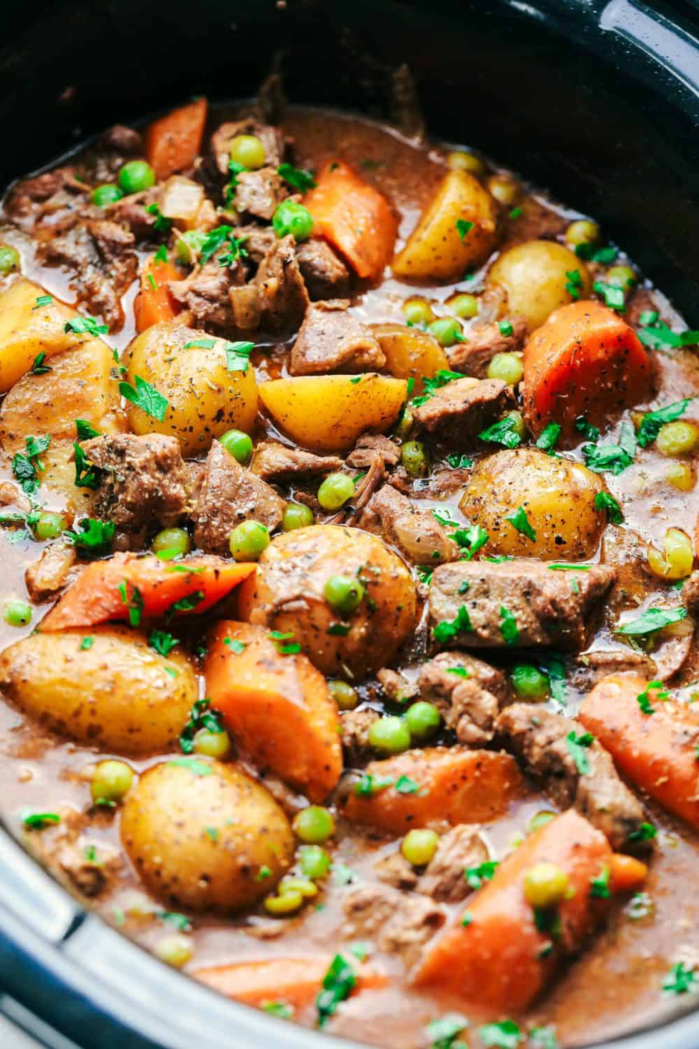 Best Ever Slow Cooker Beef Stew in a slow cooker.