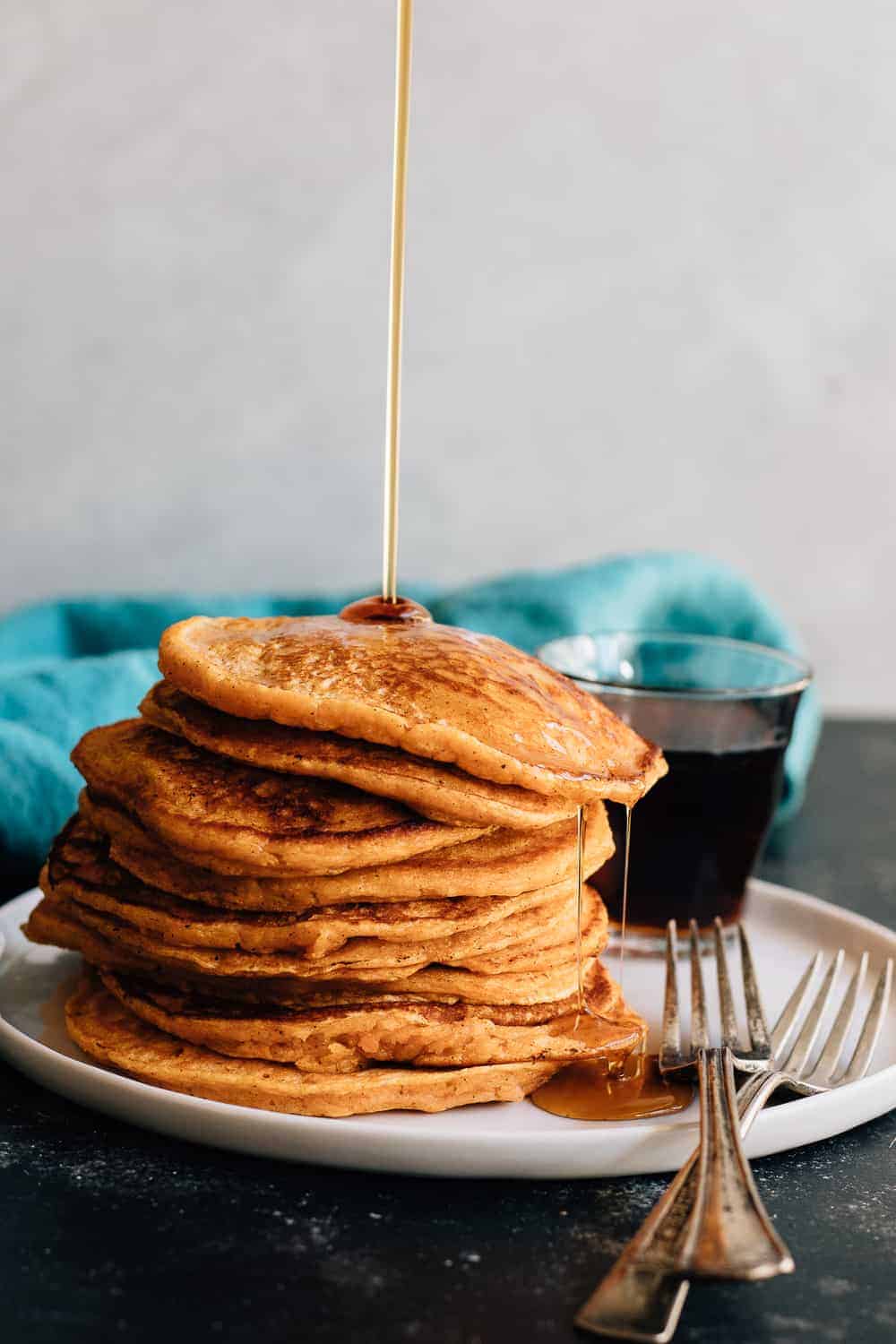 Maple Sweet Potato Pancakes. These maple sweetened sweet potato pancakes are so thick and fluffy.  Not to mention perfectly spiced and flavorful. 