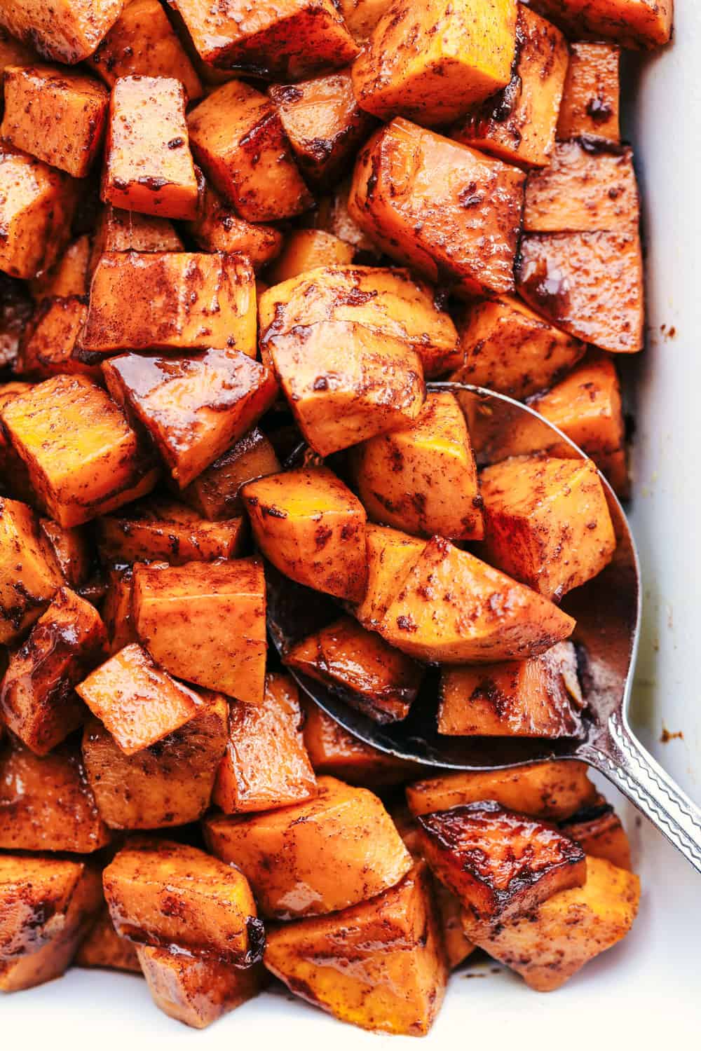 Spoonful of Roasted Honey Cinnamon Butter Sweet Potatoes.