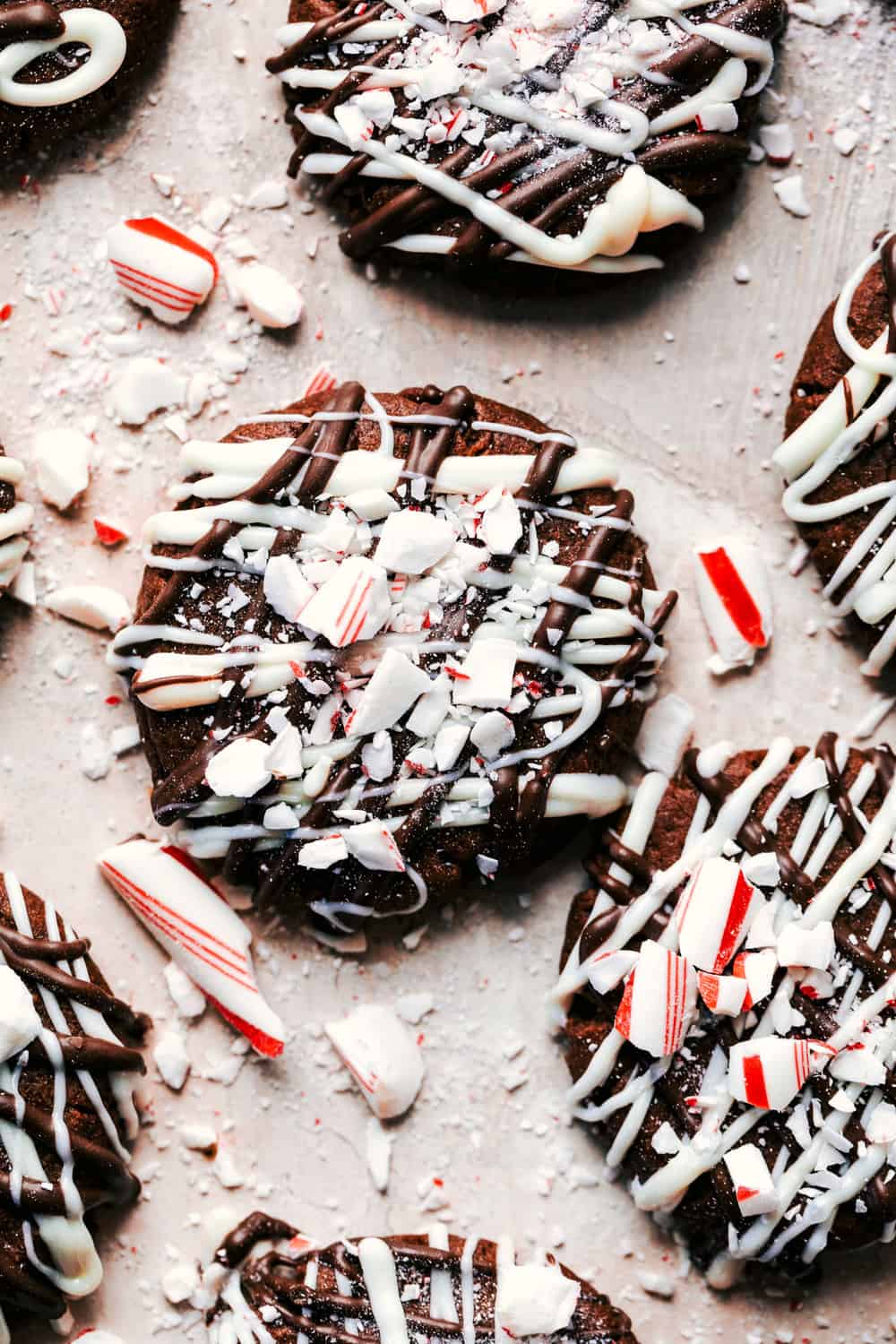 Triple Chocolate Peppermint Cookies close up.