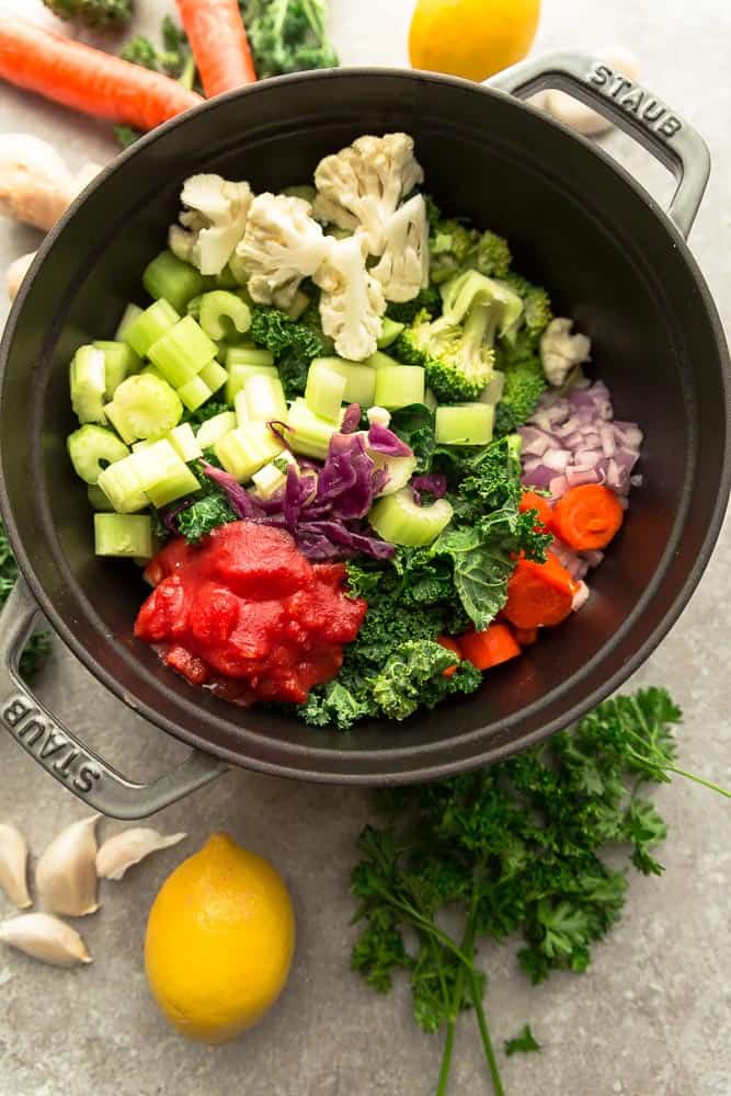 Vegetables cut and prepared in the pot 