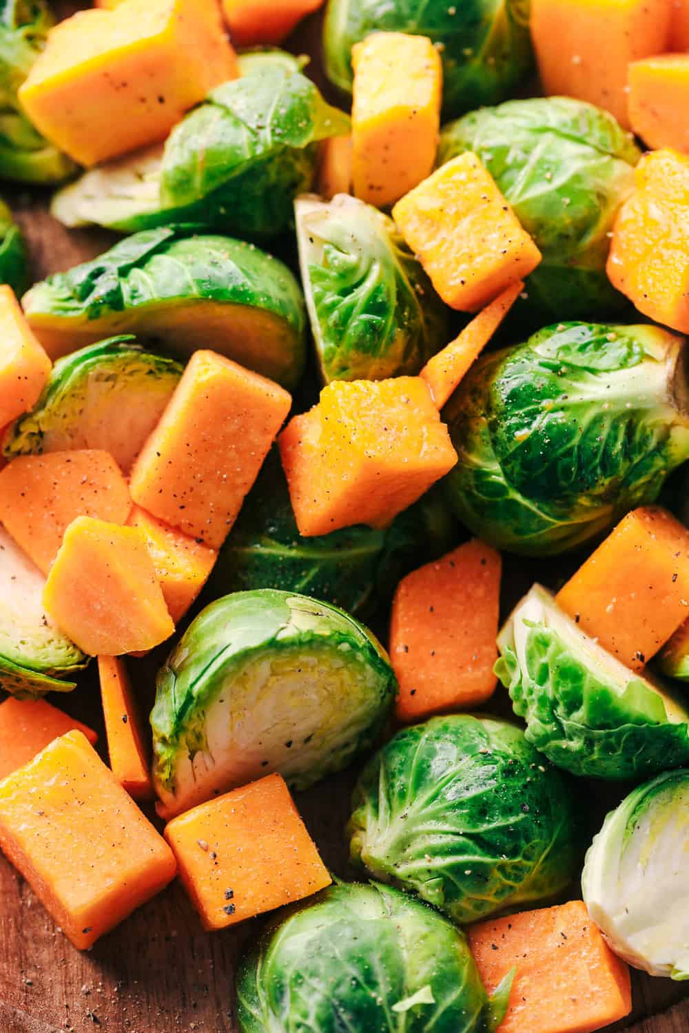 brussels sprouts and butternut squash cut up