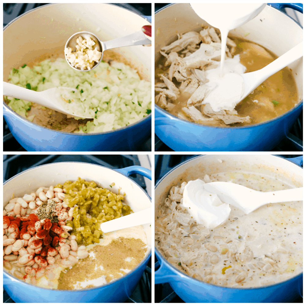 Making creamy, savory, hearty White Chicken Chili.