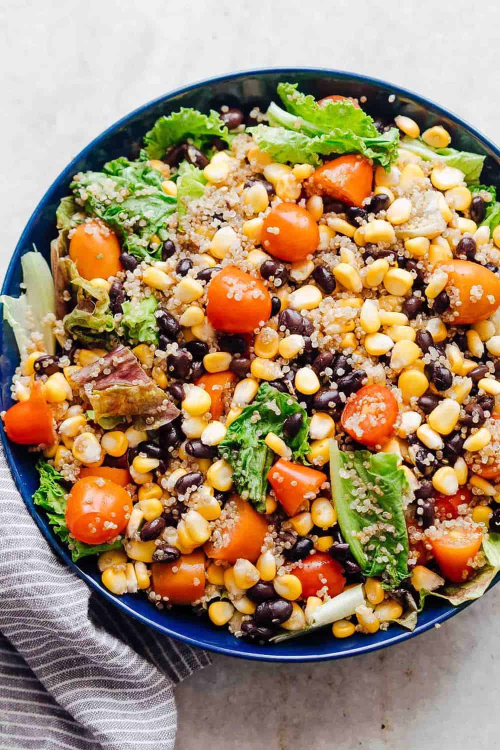 A big bowl of southwest quinoa bean salad