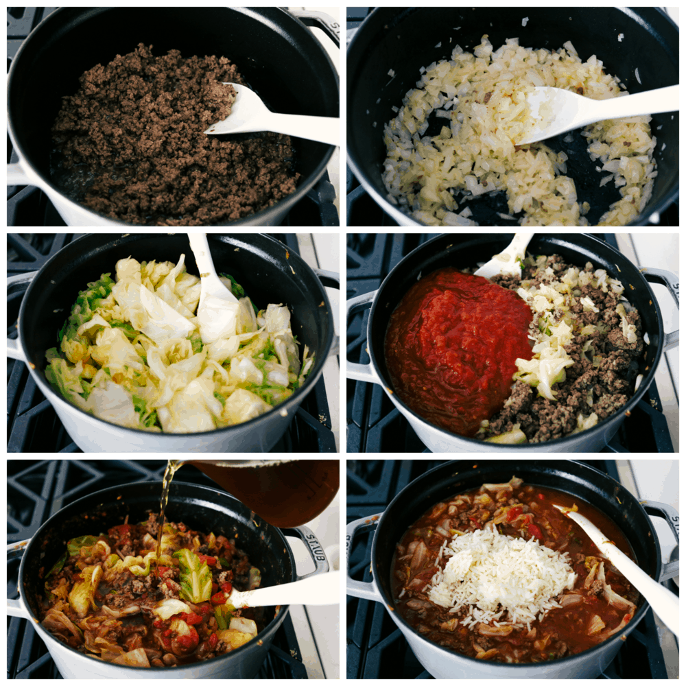 Making Stuffed Cabbage Soup on the stove.