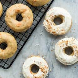 These Baked Carrot Cake Donuts with Cream Cheese Frosting are a real treat! They are healthier than traditional donuts and perfect for a Spring brunch or Easter dessert. Incredibly moist and flavourful!