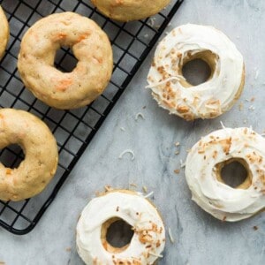 These Baked Carrot Cake Donuts with Cream Cheese Frosting are a real treat! They are healthier than traditional donuts and perfect for a Spring brunch or Easter dessert. Incredibly moist and flavourful!