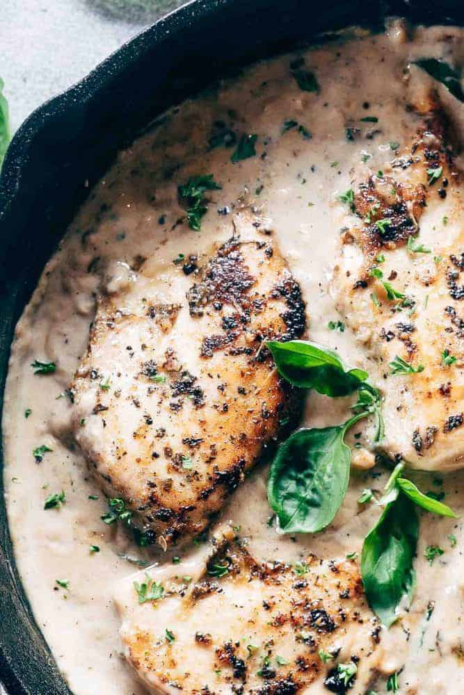 Closeup of creamy herb chicken