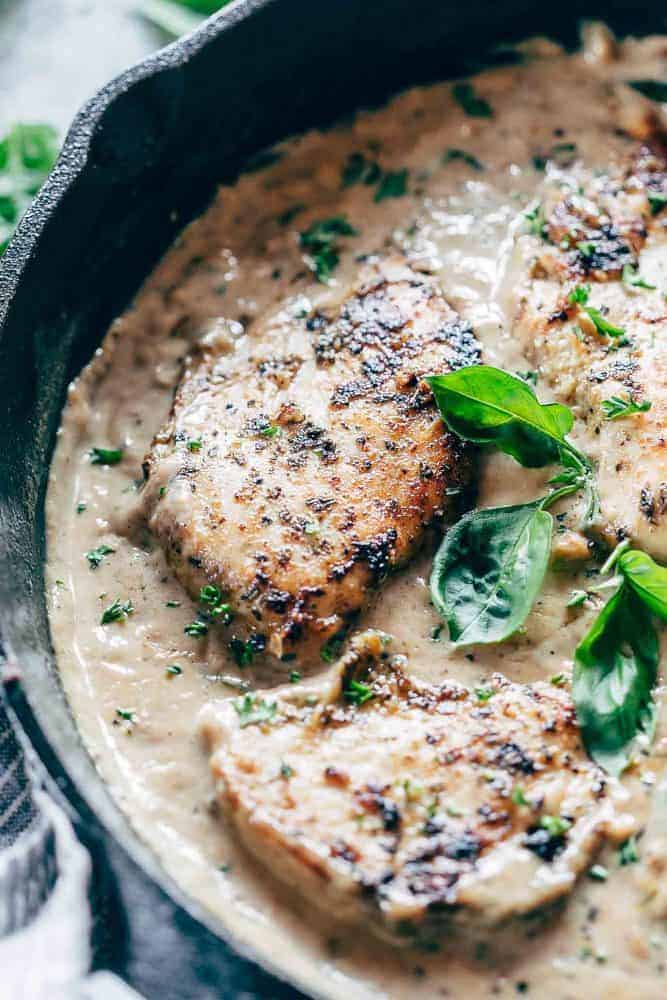 Closeup of creamy herb chicken