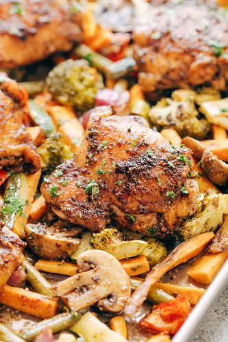 Sheet Pan Honey Balsamic Chicken Thighs with Veggies