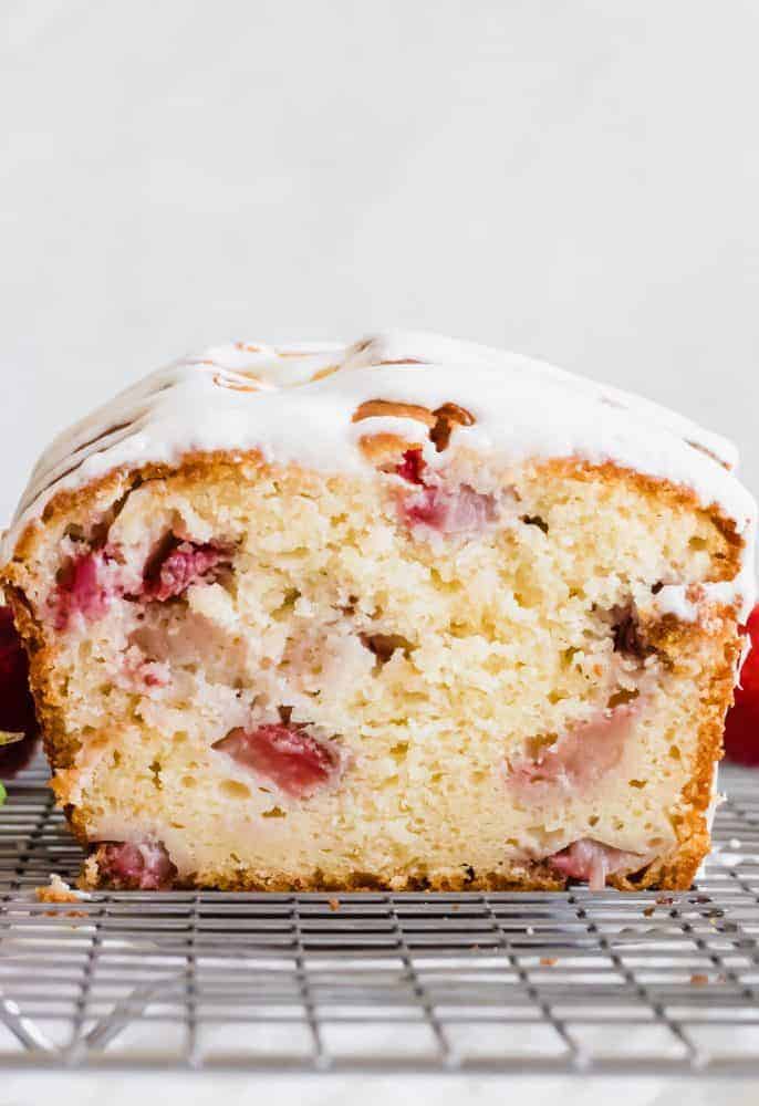 Strawberry Pound Cake on a cooling rack. 