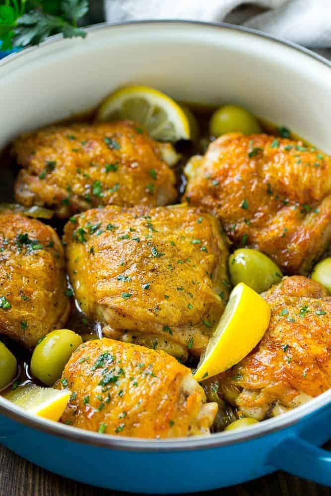 This Moroccan chicken in an iron pot. 