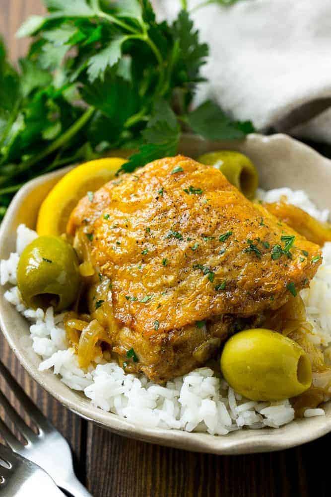 This Moroccan chicken over white rice. 