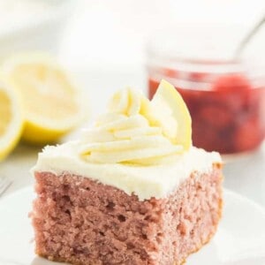 strawberry lemonade cake on white plate