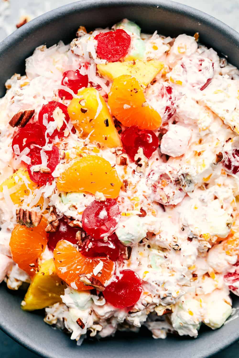 Close up on ambrosia salad.