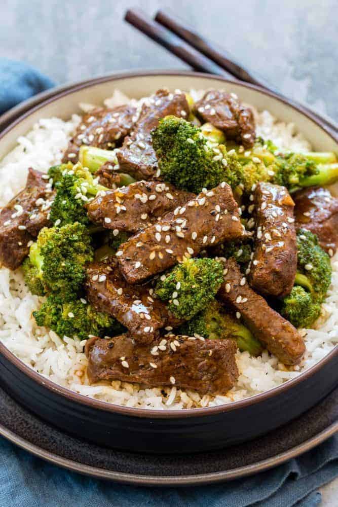 Instant Pot Beef and Broccoli over a bed of rice.