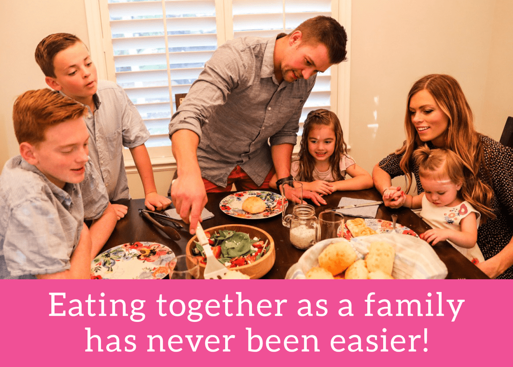 A photo of Alyssa's family to promote the tried and true challenge: Eating together as a family has never been easier!