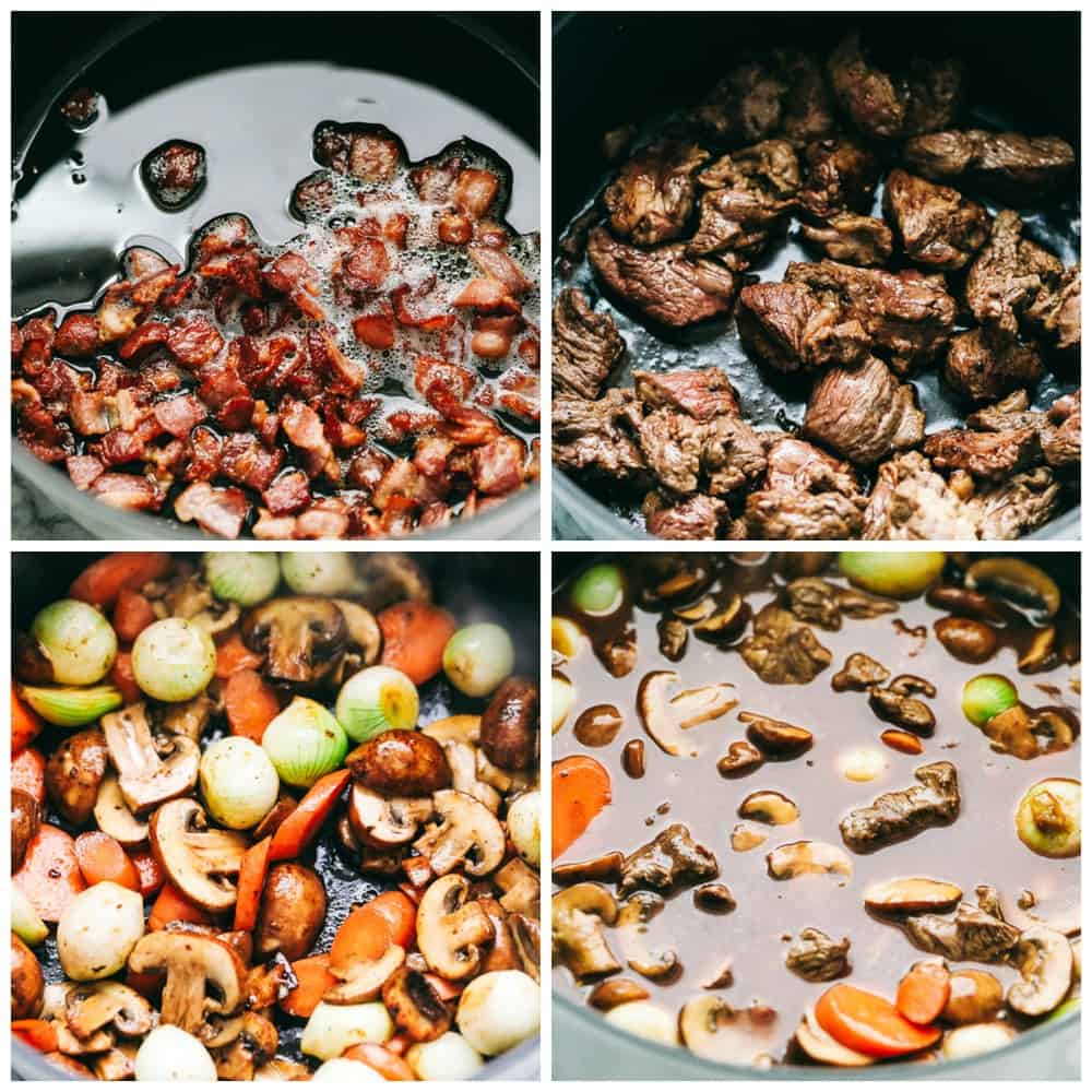 Steps to make Beef Bourguignon.