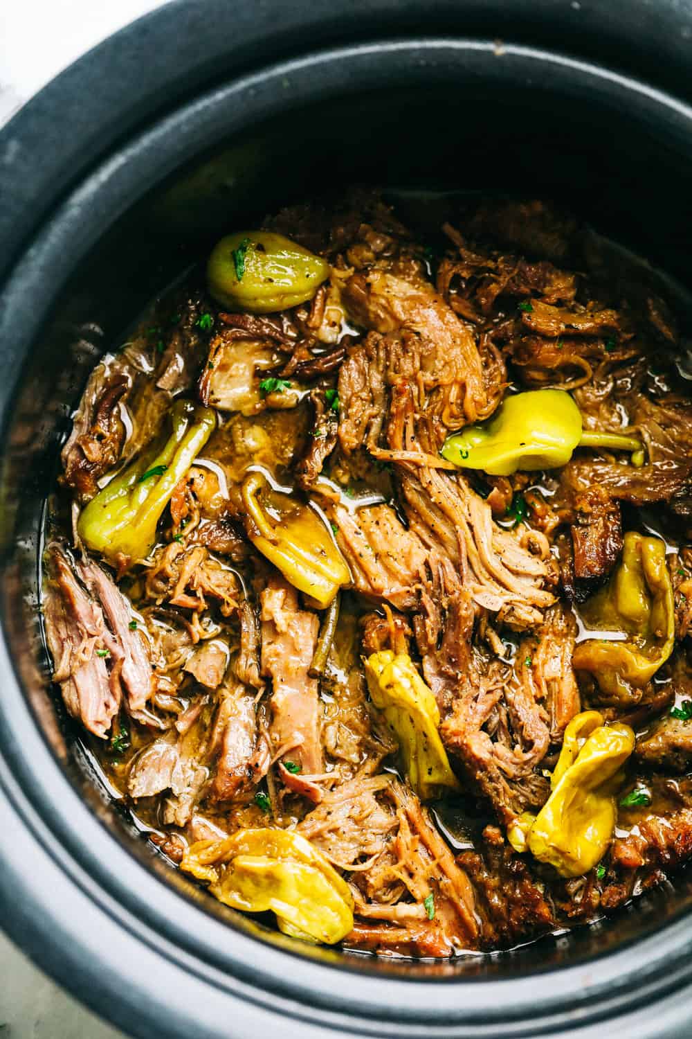 Finished pork roast in crock pot.