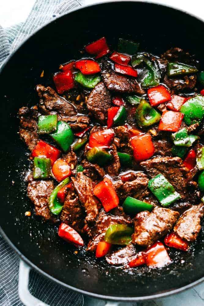 Pepper Steak Stir Fry in a skillet