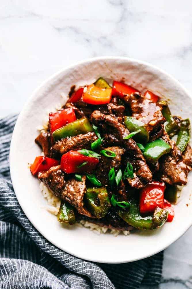 Pepper Steak Stir Fry on a plate.