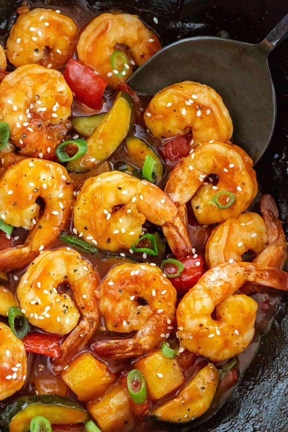 Sweet and Sour Shrimp in a wok