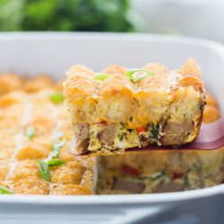 tater tot breakfast casserole slice