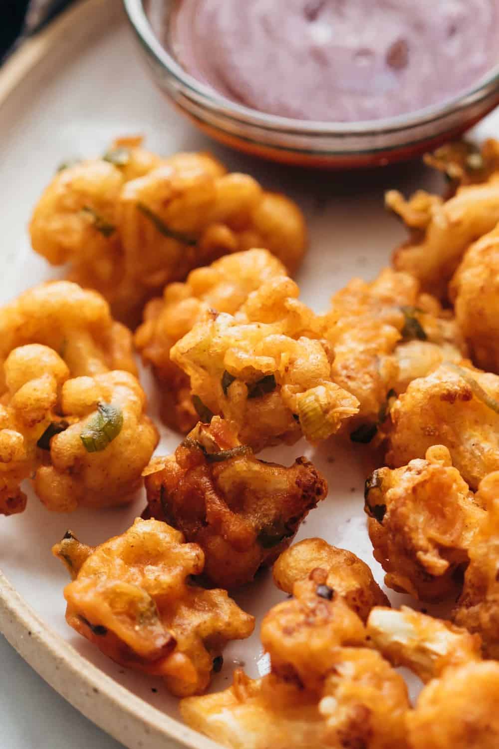 Close up of crispy cauliflower fritters