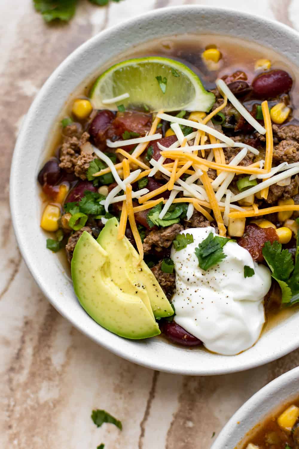 Crockpot Taco Soup in a bowl.