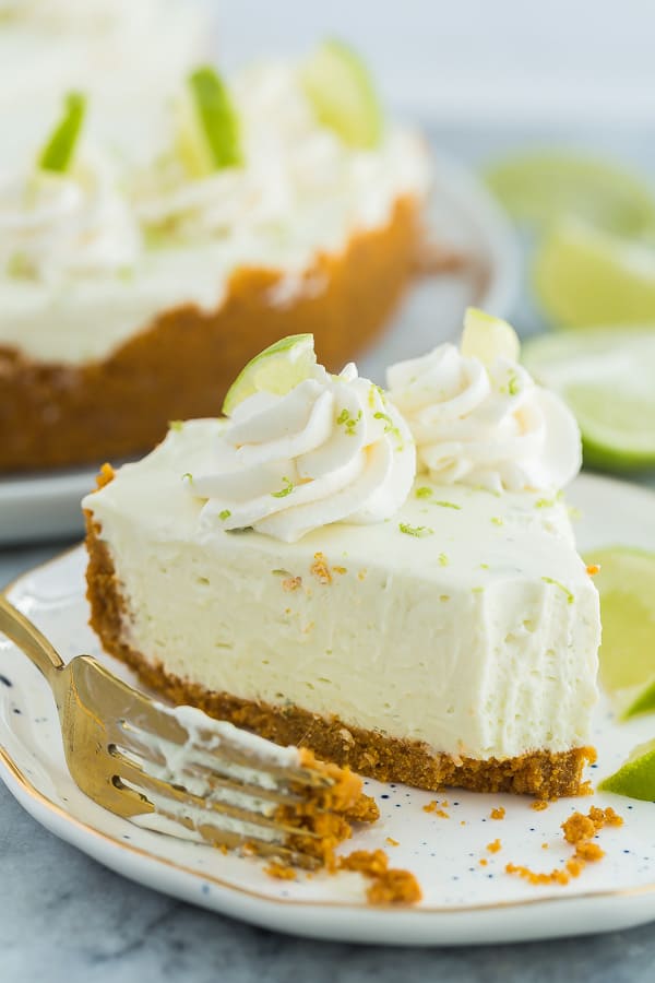 slice of no bake key lime cheesecake