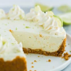 no bake key lime cheesecake on white plate