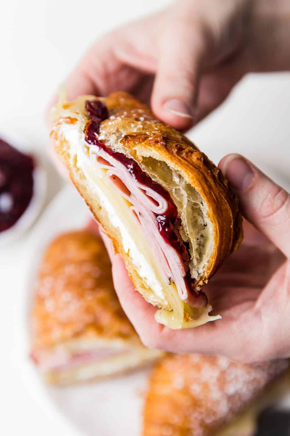 Side view of a monte cristo sandwich.