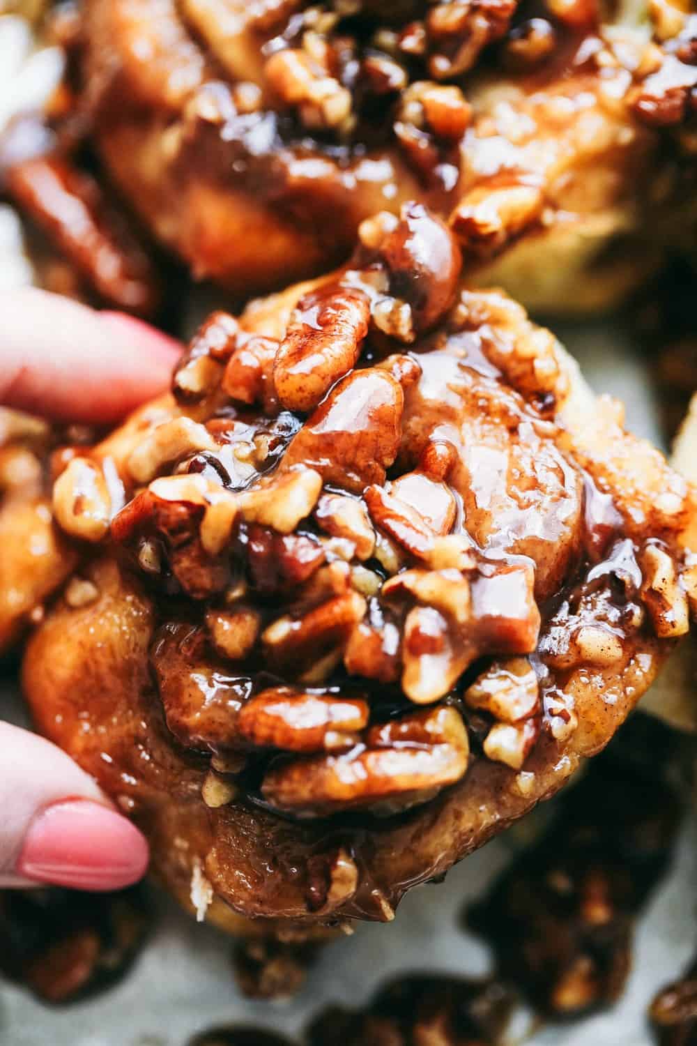 Close up of One Hour Caramel Pecan Sticky buns 