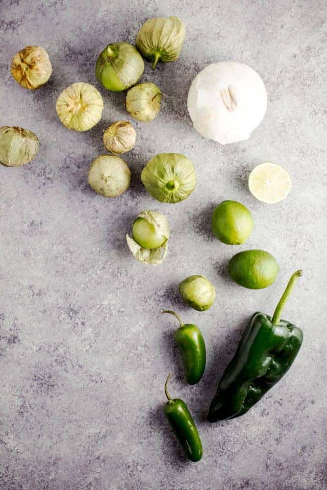 Sheet Pan Salsa Verde Chicken Fajita ingredients laid out.