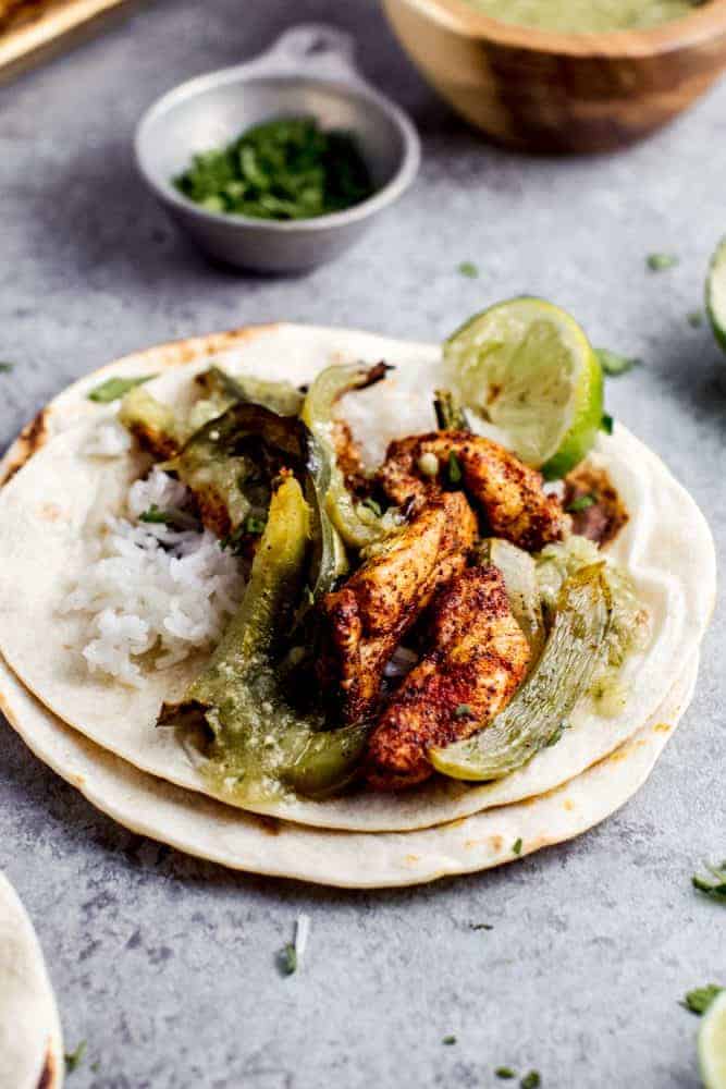 Sheet Pan Salsa Verde Chicken Fajitas