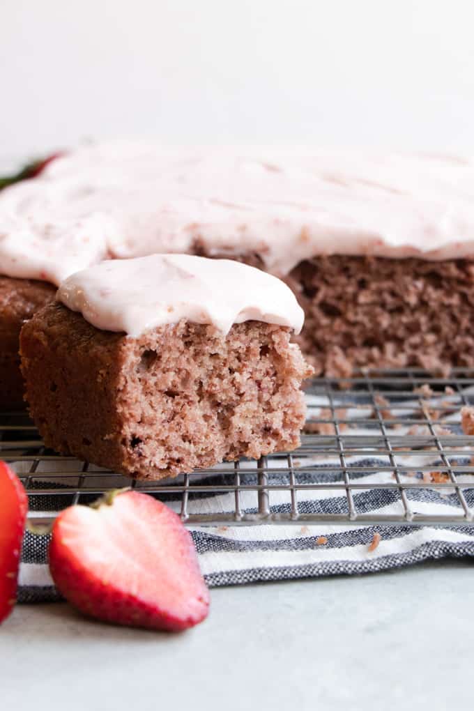 Slice of strawberry cake.