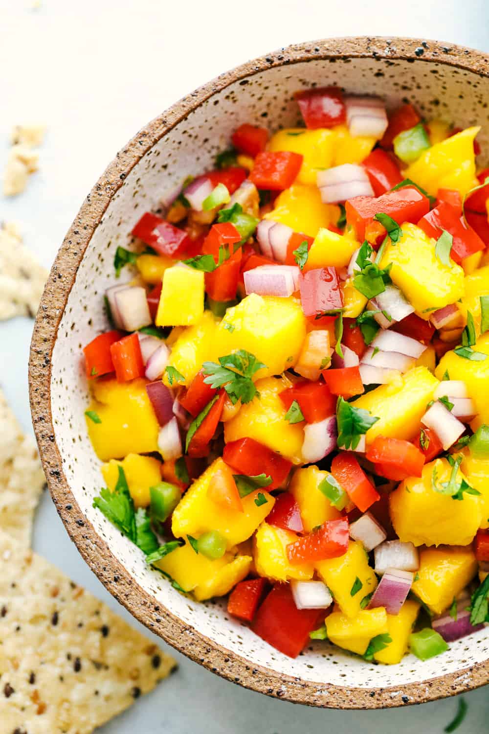 Mango salsa in a bowl.