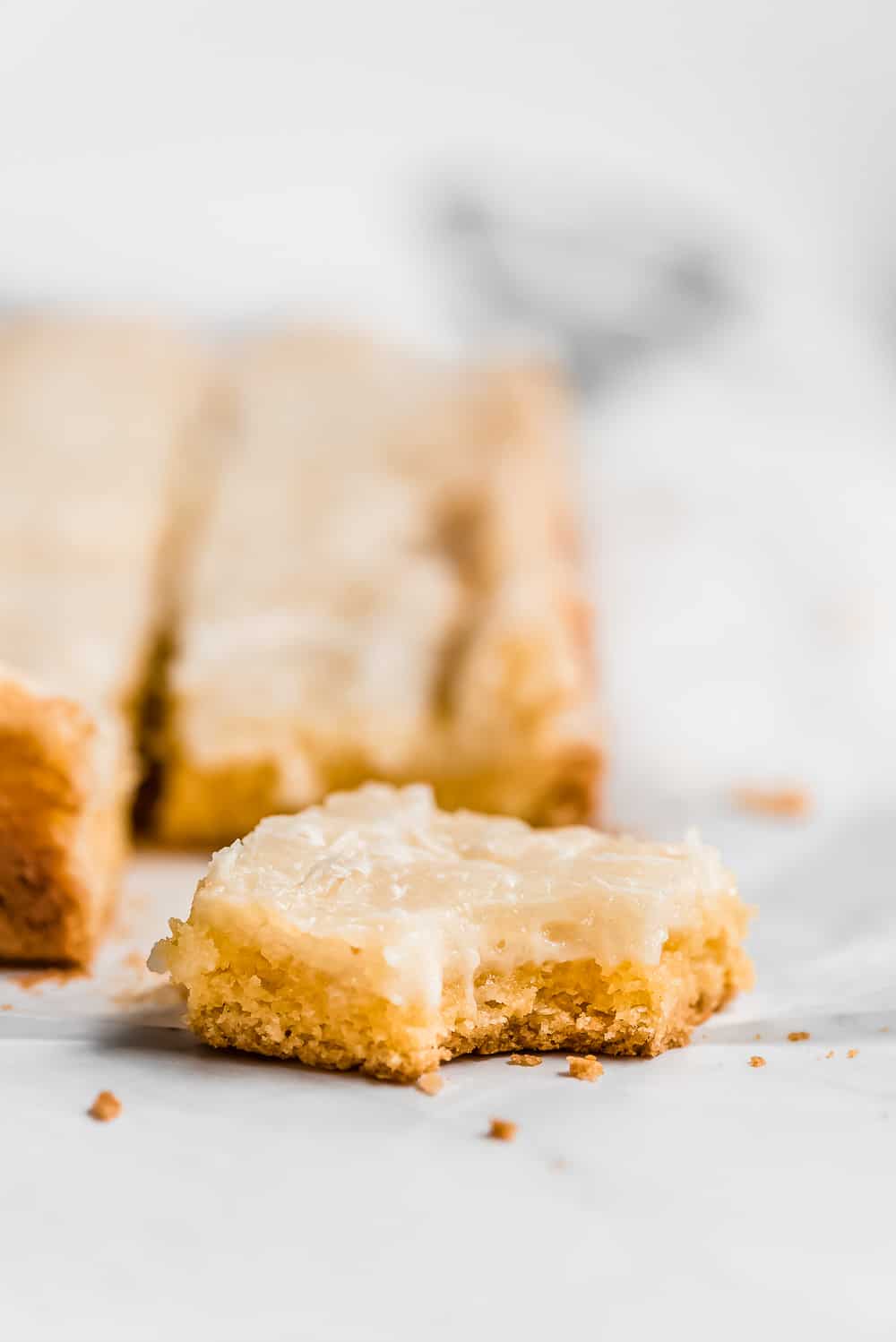 Close up on a neiman marcus bar with one bite taken out.