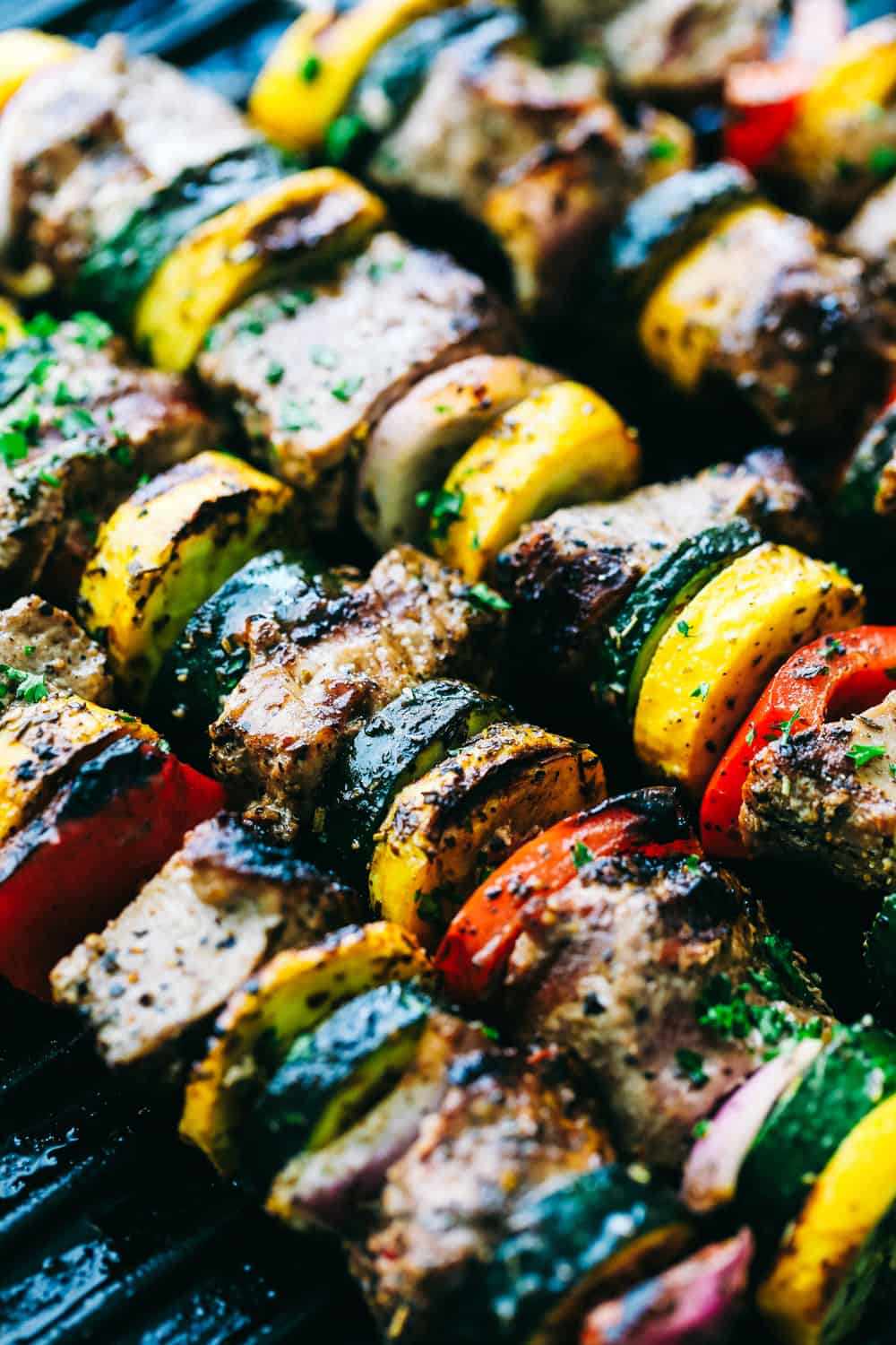 Grilled Tuscan Pork Skewers close up