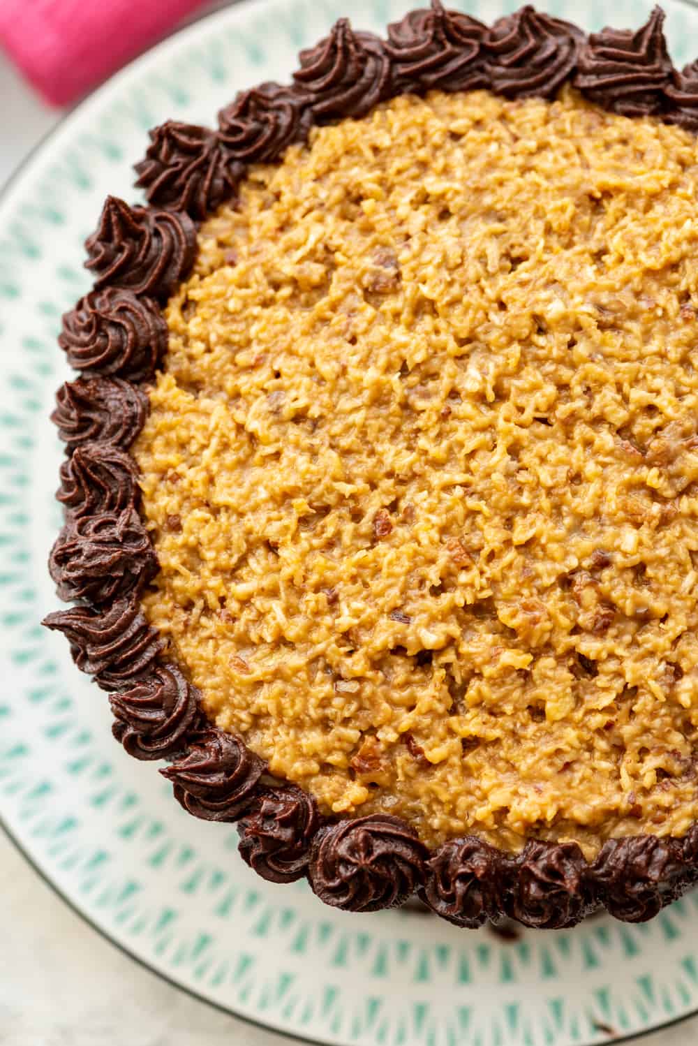 Homemade German Chocolate Cake on a plate.