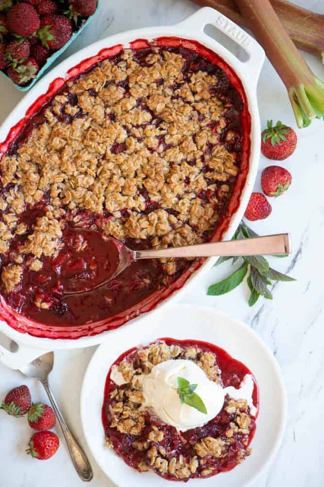 Strawberry Rhubarb Crisp areal view.