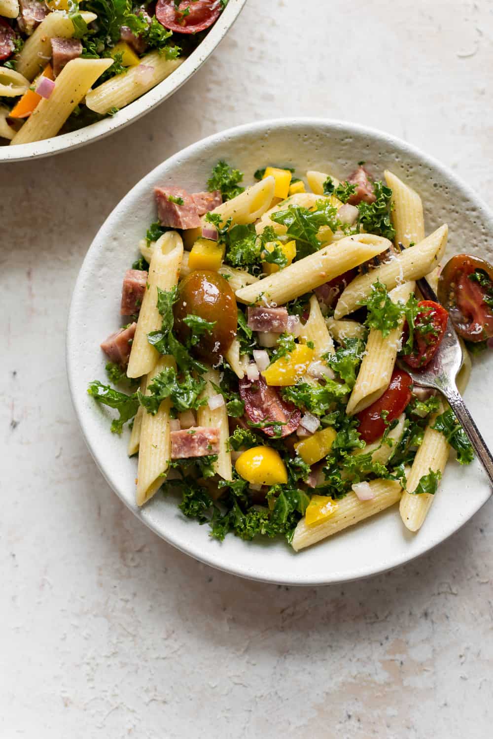 Kale Pasta Salad in a bowl.