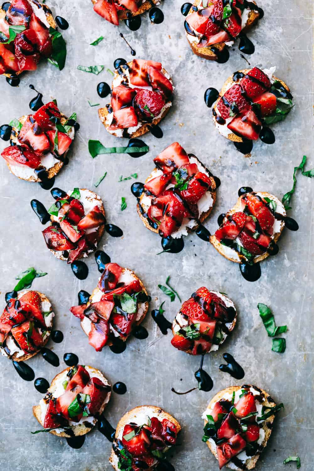 Strawberry bruschetta on a pan 