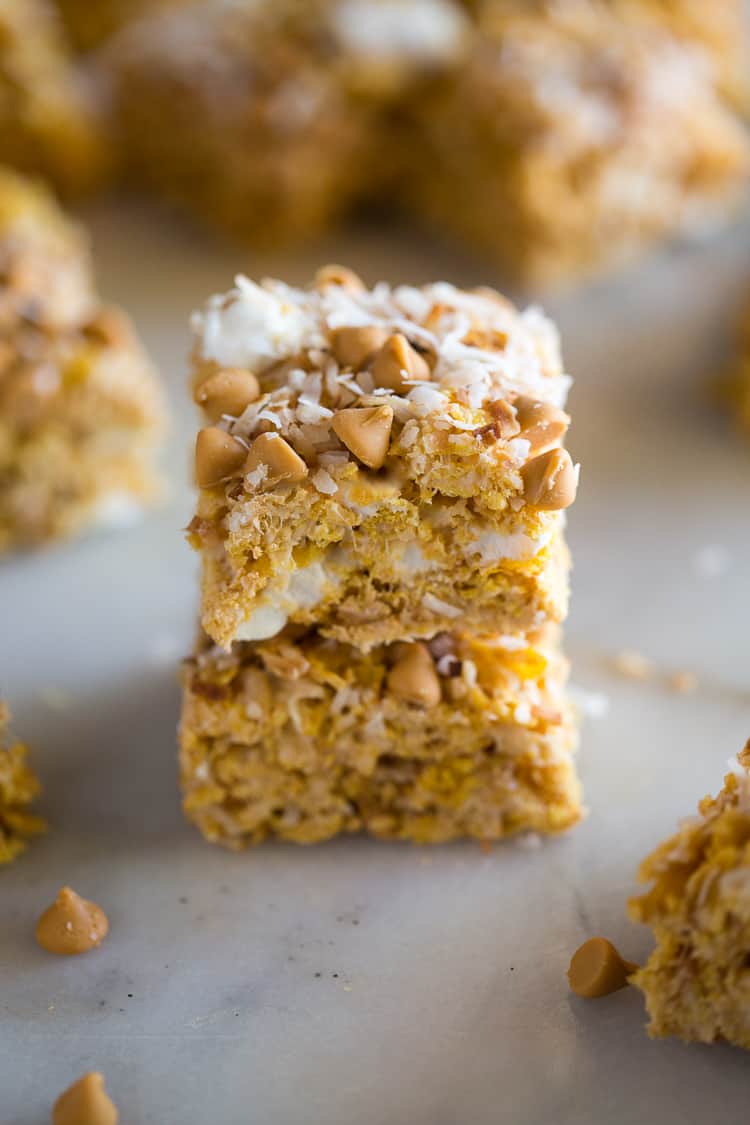 Butterscotch bars in a stack.