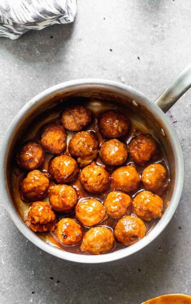 Chipotle Honey Meatballs in a saucepan